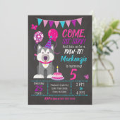 子犬の誕生日招待ガールパーティー ハスキー 招待状 (スタンド正面)