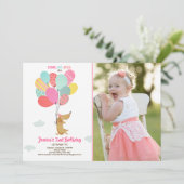 子犬の誕生日招待バルーンガールピンク 招待状 (スタンド正面)