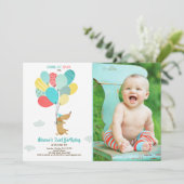 子犬の誕生日招待バルーンボーイブルー 招待状 (スタンド正面)