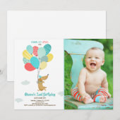 子犬の誕生日招待バルーンボーイブルー 招待状 (正面/裏面)