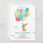 子犬の誕生日招待バルーンボーイブルー 招待状 (正面)