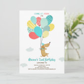 子犬の誕生日招待バルーンボーイブルー 招待状 (スタンド正面)