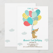 子犬の誕生日招待バルーンボーイブルー 招待状 (正面/裏面)