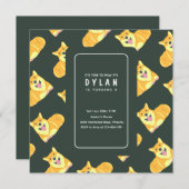 子犬の誕生日招待状スクエアパーティーパーティー 招待状 (正面/裏面)