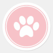 子犬の誕生日招待状用のピンクの肉球ステッカー ラウンドシール (正面)