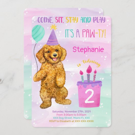 子犬の誕生日招待状 招待状 (正面/裏面)