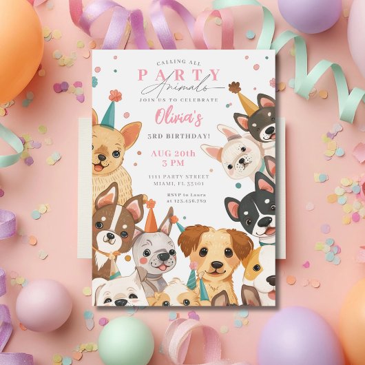 子犬の誕生日招待状 犬のパーティー 女の子の誕生日 招待状