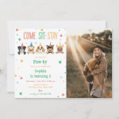 子犬の誕生日招待 犬のパーティー写真 招待状 (正面)