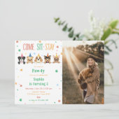 子犬の誕生日招待 犬のパーティー写真 招待状 (スタンド正面)