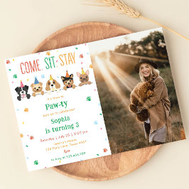 子犬の誕生日招待 犬のパーティー写真 招待状