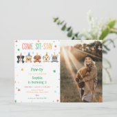 子犬の誕生日招待 犬のパーティー写真 招待状 (スタンド正面)