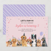 子犬の誕生日招待 犬のパーティー パーティーの女の子 招待状 (正面/裏面)