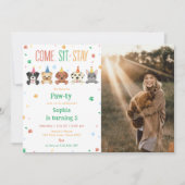 子犬の誕生日招待 犬のパーティー pawty フォト 招待状 (正面)