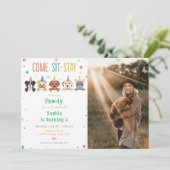 子犬の誕生日招待 犬パーティー写真 招待状 (スタンド正面)