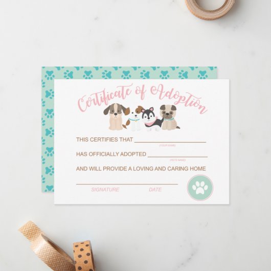 子犬の誕生日証明書を交付する ノートカード (正面/裏面インサイチュ)