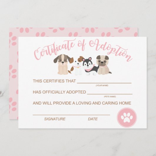 子犬の誕生日証明書を交付する ノートカード (正面/裏面)