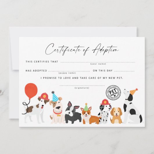 子犬の誕生日証明書を交付する 招待状 (正面)