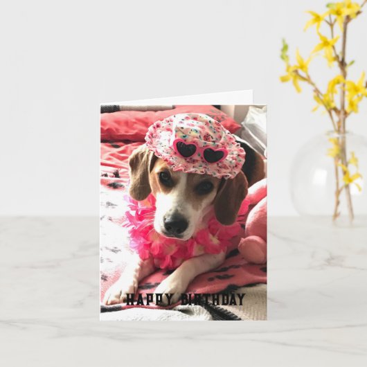 子犬の誕生日 カード (黄色い花)