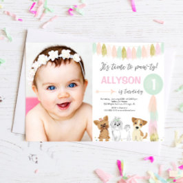 子犬の誕生日、動物愛好家かわいい女の子の写真 招待状