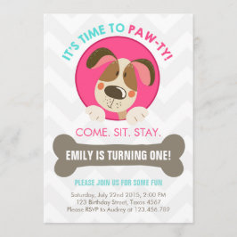 子犬の誘い込みピンクターコイズ 招待状