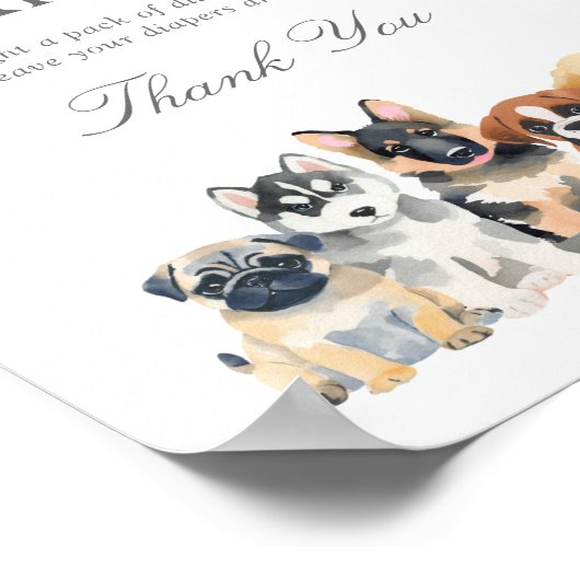 子犬の赤ちゃんシャワーおむつラッフル ポスター (角)