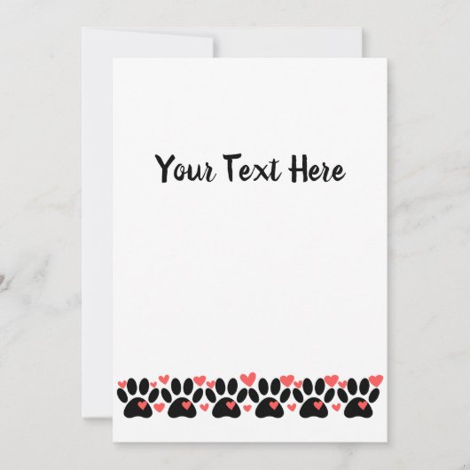 子犬の足と赤いハートストリップ 招待状 (正面)