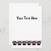 子犬の足と赤いハートストリップ 招待状 (正面/裏面)