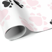 子犬の足のパターンのピンクと黒 ラッピングペーパー (ロールコーナー)