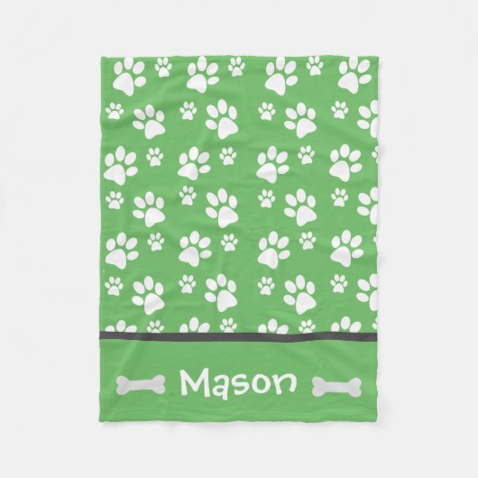 子犬の足の印刷ブランケットの名前でパーソナライズ フリースブランケット (正面)