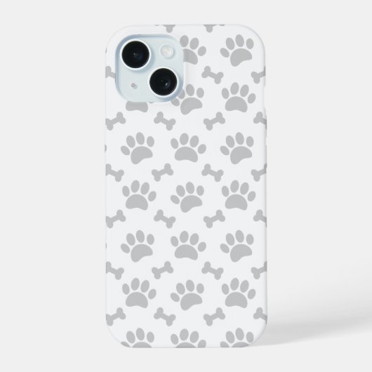 子犬の足跡と骨の模様 iPhone 15ケース (裏面)