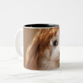 子犬の身に着けているショウガのかつら ツートーンマグカップ (正面左)