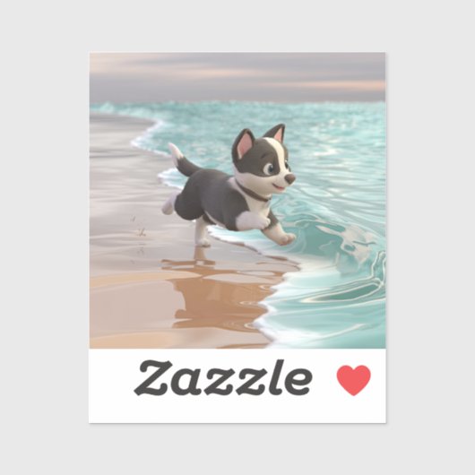 子犬の遊漫画のビーチ シール (シート)