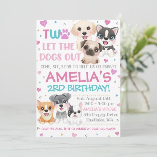 子犬の2番目の誕生日招待状2犬を出す 招待状 (スタンド正面)