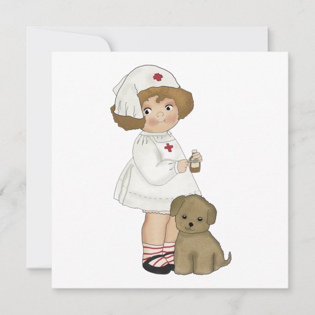 子犬のTシャツおよびギフトを持つヴィンテージのナース (正面)