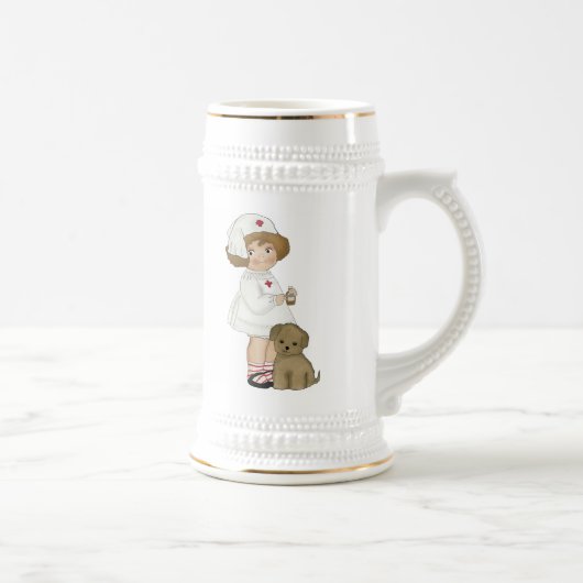 子犬のTシャツおよびギフトを持つヴィンテージのナース ビールジョッキ (右)