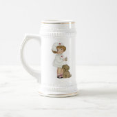 子犬のTシャツおよびギフトを持つヴィンテージのナース ビールジョッキ (左)
