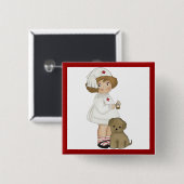 子犬のTシャツおよびギフトを持つヴィンテージのナース 缶バッジ (正面&裏面)