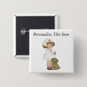 子犬のTシャツおよびギフトを持つヴィンテージのナース 缶バッジ (正面&裏面)