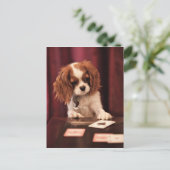 子犬はカードを遊びます ポストカード (スタンド正面)