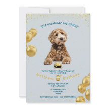 子犬はケーキの誕生日パーティーの招待状が好き