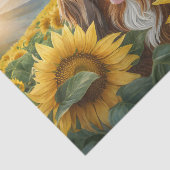 子犬はヒマワリを愛する茶色の長い髪のダシュント 薄葉紙 (詳細)