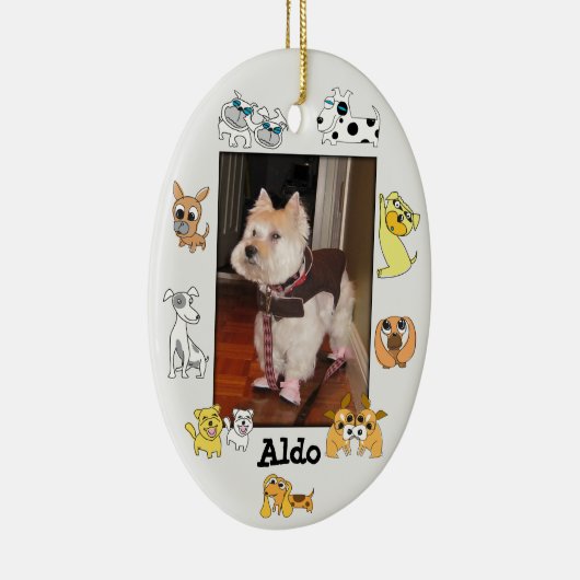 子犬は写真の楕円形のオーナメント18犬の漫画を加えます セラミックオーナメント (右)