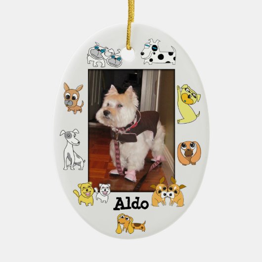 子犬は写真の楕円形のオーナメント18犬の漫画を加えます セラミックオーナメント (正面)