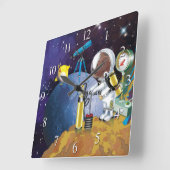 子犬は望遠鏡を持つエイリアンの間隔をあけます スクエア壁時計 (傾斜)