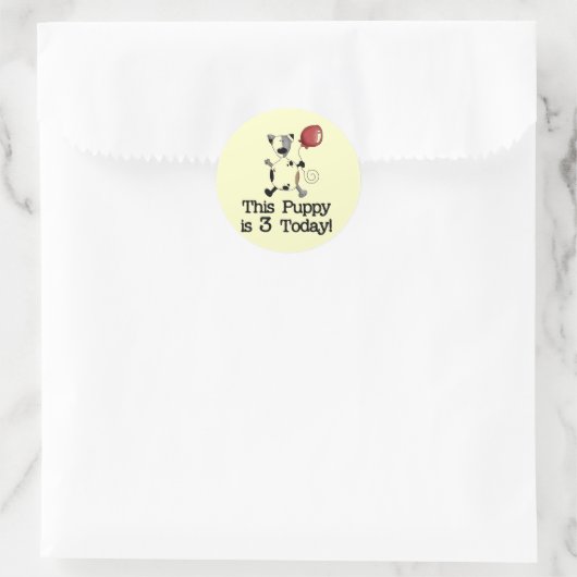 子犬は3誕生日Tシャツとギフト ラウンドシール (バッグ)