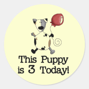 子犬は3誕生日Tシャツとギフト ラウンドシール