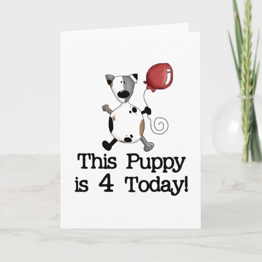 子犬は4誕生日Tシャツとギフト カード (正面)