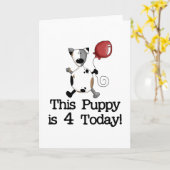 子犬は4誕生日Tシャツとギフト カード (黄色い花)