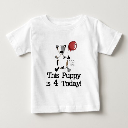 子犬は4誕生日Tシャツとギフト ベビーTシャツ (正面)