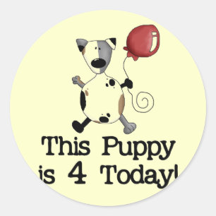 子犬は4誕生日Tシャツとギフト ラウンドシール